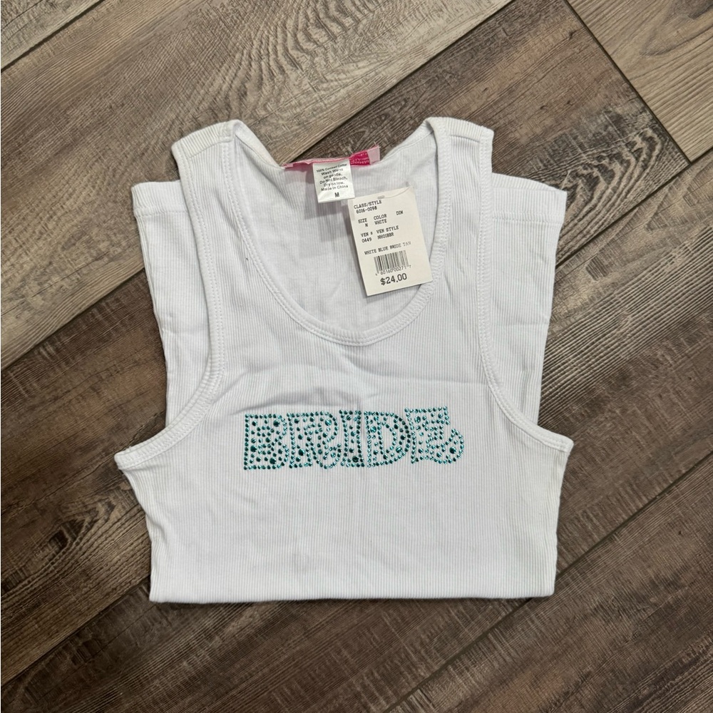 David's Bridal White 'Bride' Tank Top and drawstring pants